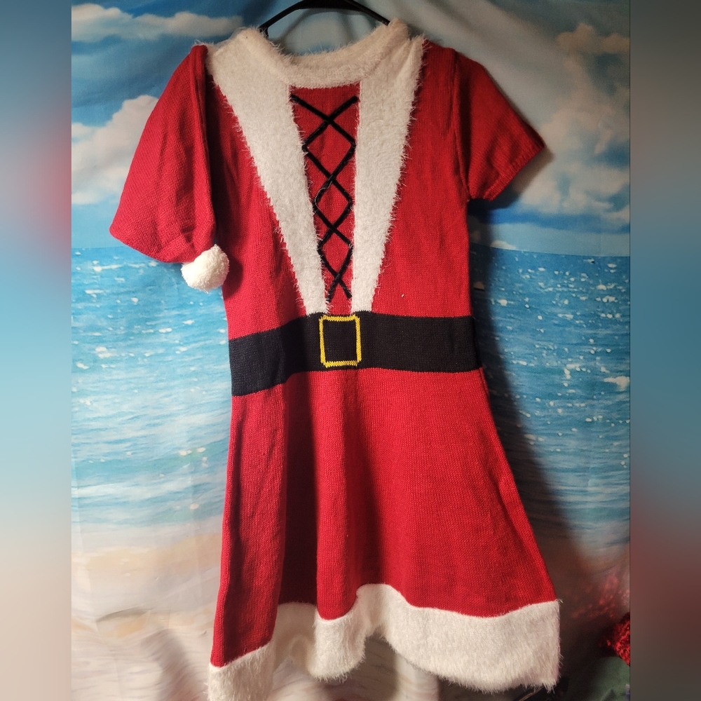 POOF NWT Christmas Santa Sweater Dress With Hat Women's Size Medium